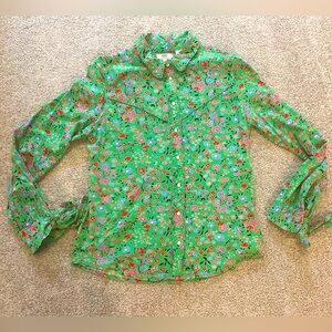 Levi’s Green Floral Snap Front Western Shirt with Bow Sleeves Sz Small